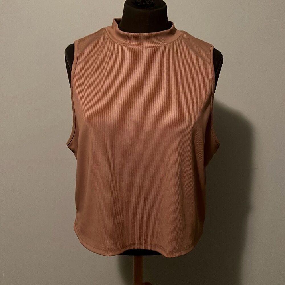 Shein Curve Womens High Neck Sleeveless Ribbed Tank Top Brown 3XL